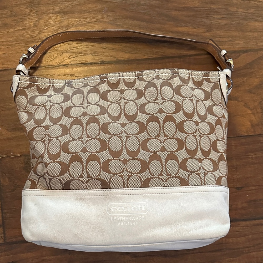 Coach Signature Canvas Hobo Bag in Tan and Cream
